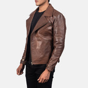Styled Fit Perspective of Raiden Black Leather Biker Jacket on Model - Natural Daylight Drape