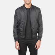 Men's Ramon Svart Bomberjacka i Läder för Herr in Black Nylon - Front Profile View &amp; Tailored Silhouette | Buy Online