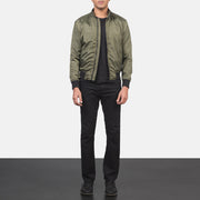 Men's Ramon Green Bomberjacka i Läder för Herr - Lateral Side Profile View Showing Sleeve Cut &amp; Athletic Taper Fit