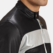 Randolf Silver Svart Bikerjacka i Läder för Herr - Lateral Side Profile View Showing Sleeve Cut &amp; Athletic Taper Fit
