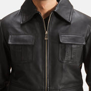 Raven Svart Läderjacka för Herr - Lateral Side Profile View Showing Sleeve Cut &amp; Athletic Taper Fit