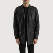 
Ray Cutler Black Leather Blazer in Black Sheepskin Leather - Framifrån med skräddarsydd silhuett | Handla online