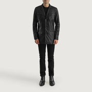 
Ray Cutler Black Leather Blazer - Sidoprofil som visar ärmskärning