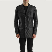 
Närbildsdetalj of Band & Button Hardware on Ray Cutler Black Leather Blazer