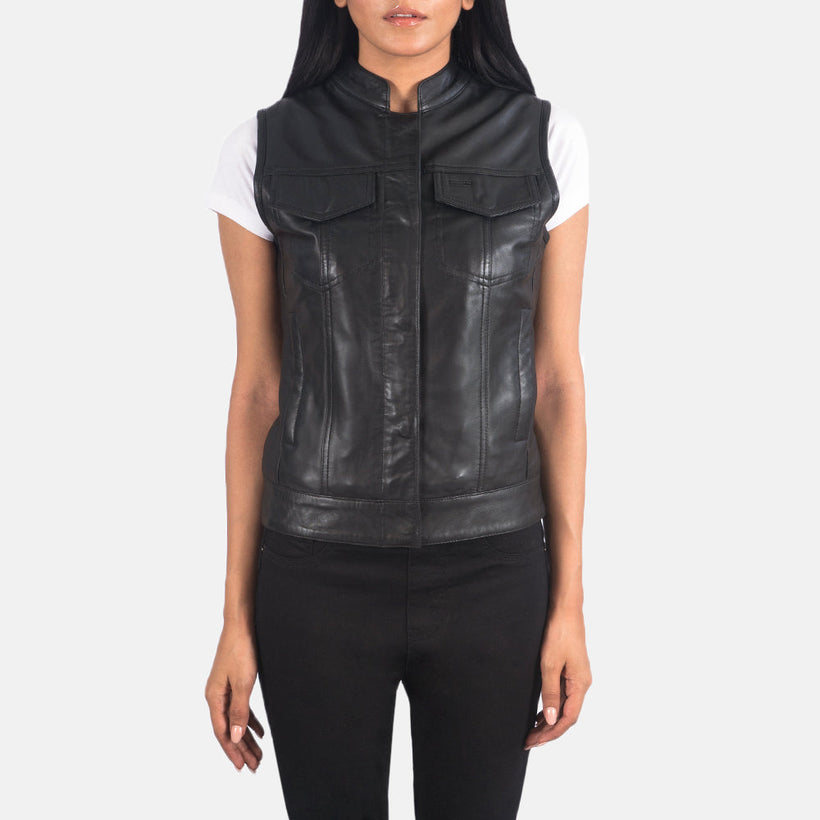 Rayne Moto Svart Leather Vest för Dam