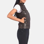 
Brown Sheepskin Leather Biker Jacket - Bakifrån med perfekt axelpassform och ren fåll