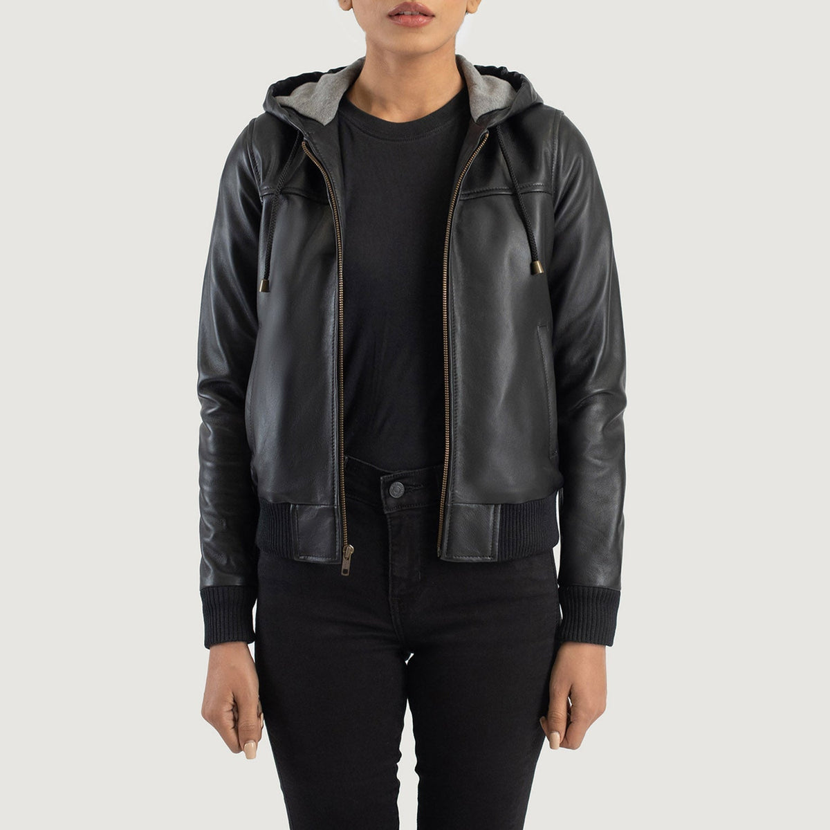 
Rebella Hooded Bomberjacka i Läder för Dam – alternate product view 1