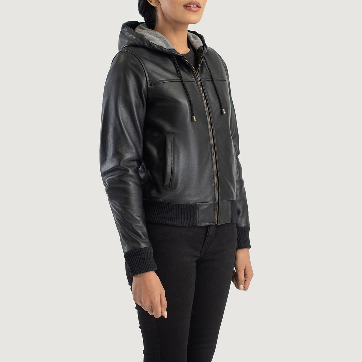 
Rebella Hooded Bomberjacka i Läder för Dam – alternate product view 2