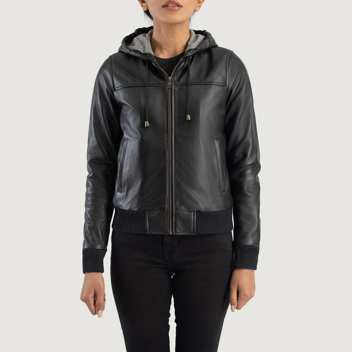 
Rebella Hooded Bomberjacka i Läder för Dam – alternate product view 4