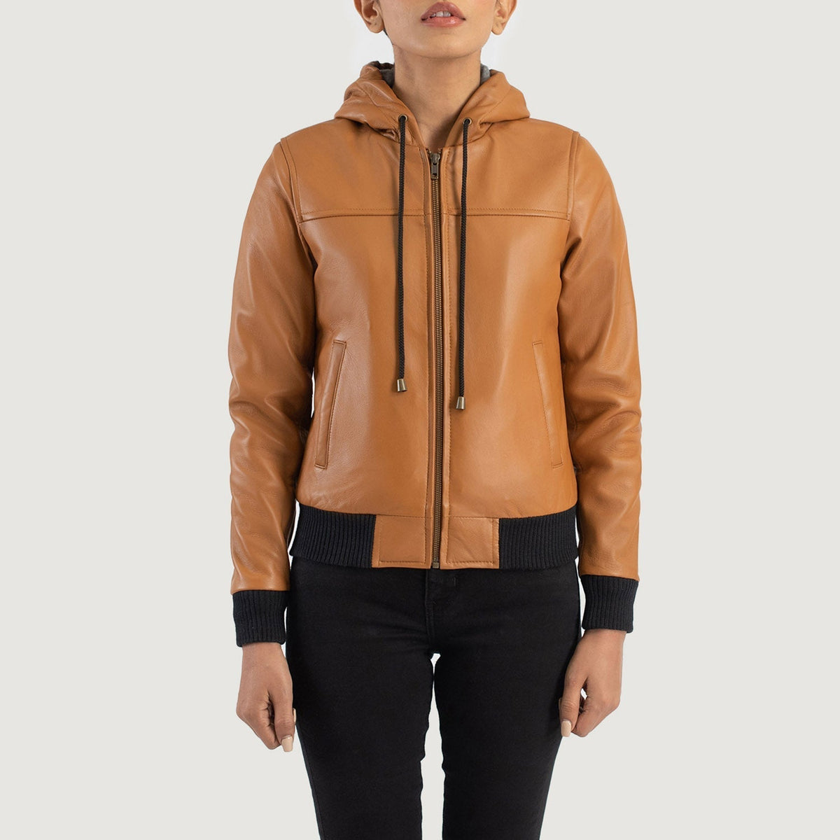 
Rebella Hooded Bomberjacka i Läder för Dam – alternate product view 4
