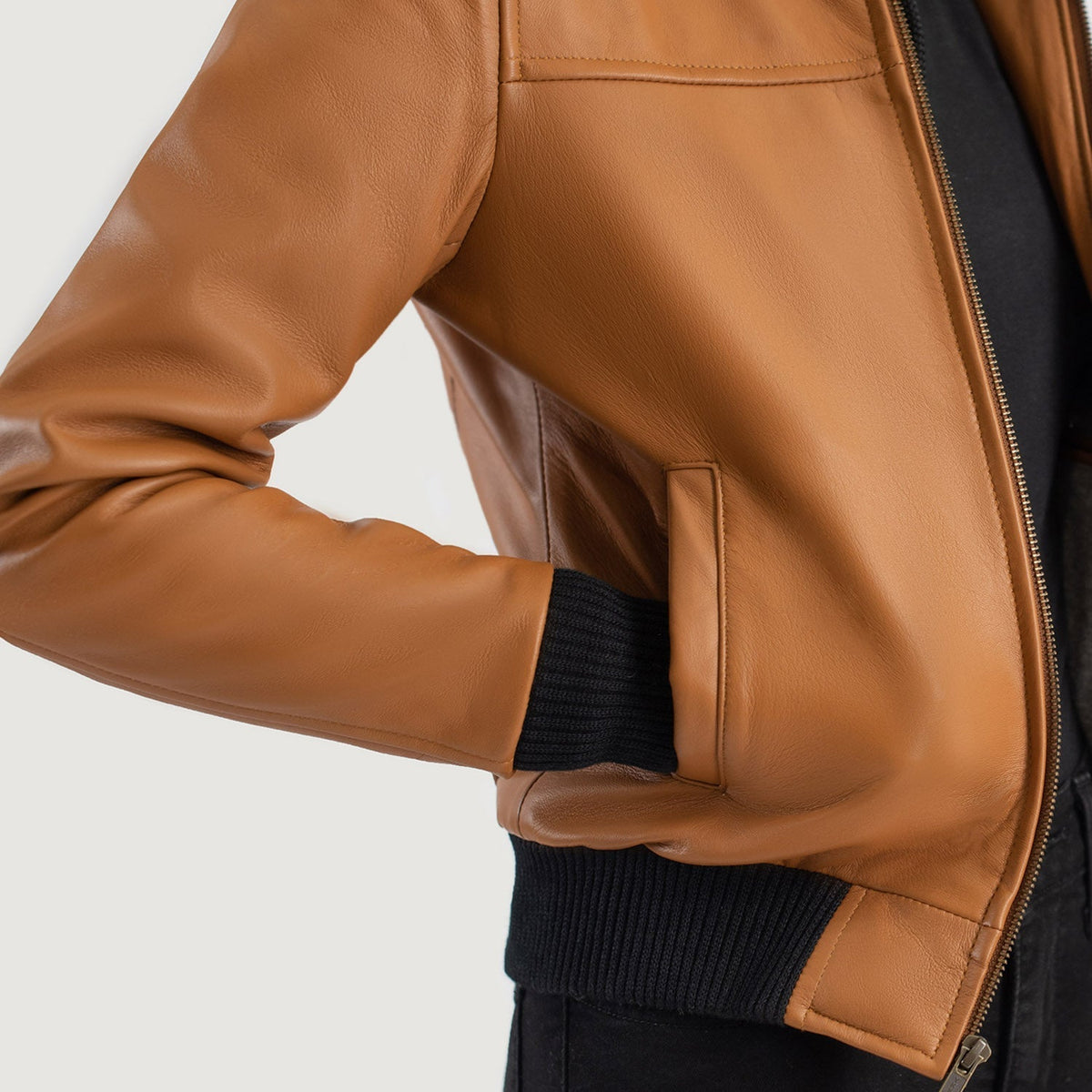 
Rebella Hooded Bomberjacka i Läder för Dam – alternate product view 6