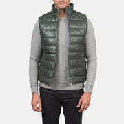 
Reeves Grön Leather Vadderad väst för Herr in Green Sheepskin Leather - Framifrån med skräddarsydd silhuett | Handla online