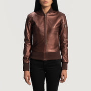 Women's Reida Maroon Bomberjacka i Läder för Dam in Maroon Sheepskin Leather - Front Profile View &amp; Tailored Silhouette | Buy Online