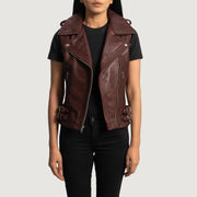 
Maroon Sheepskin Leather Biker Jacket - Bakifrån med perfekt axelpassform och ren fåll