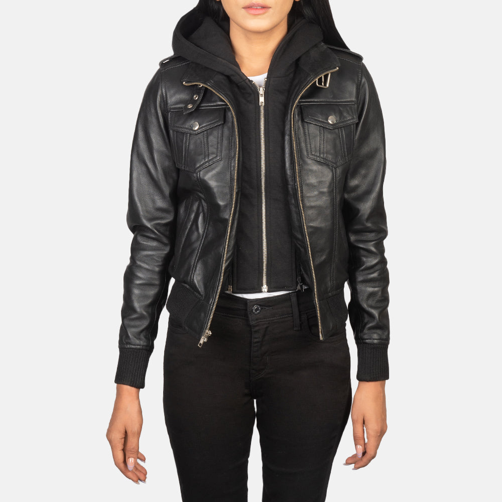 Roslyn Hooded Bomberjacka i Läder för Dam – alternate product view 1