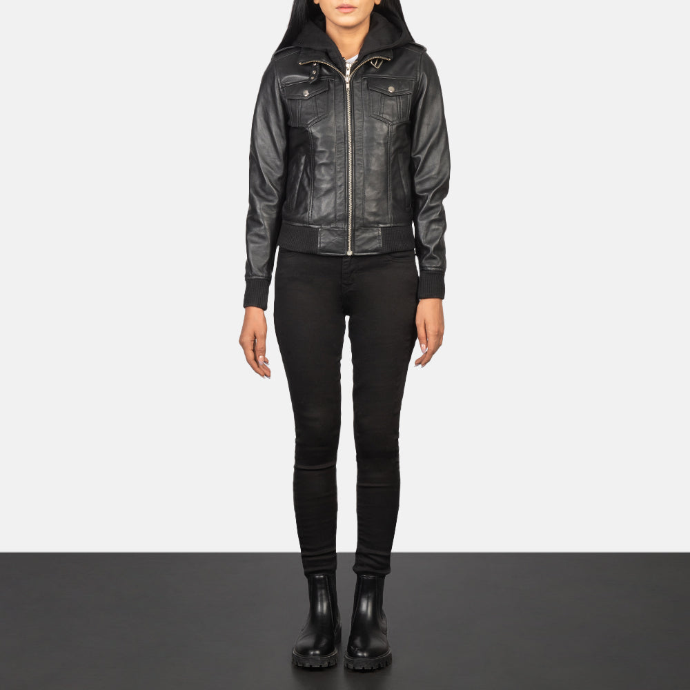 Roslyn Hooded Bomberjacka i Läder för Dam – alternate product view 3