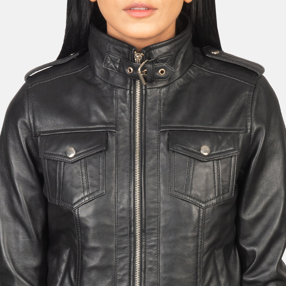 Roslyn Hooded Bomberjacka i Läder för Dam – alternate product view 6