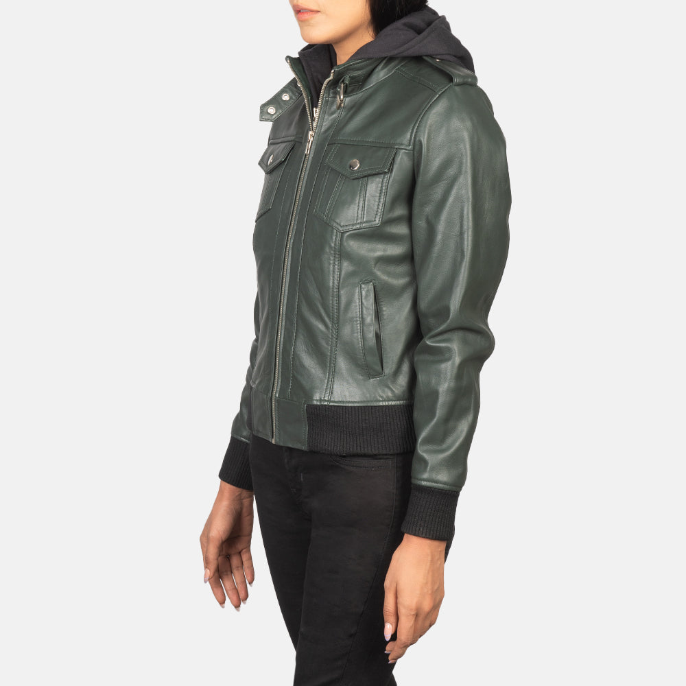 Roslyn Hooded Bomberjacka i Läder för Dam – alternate product view 2