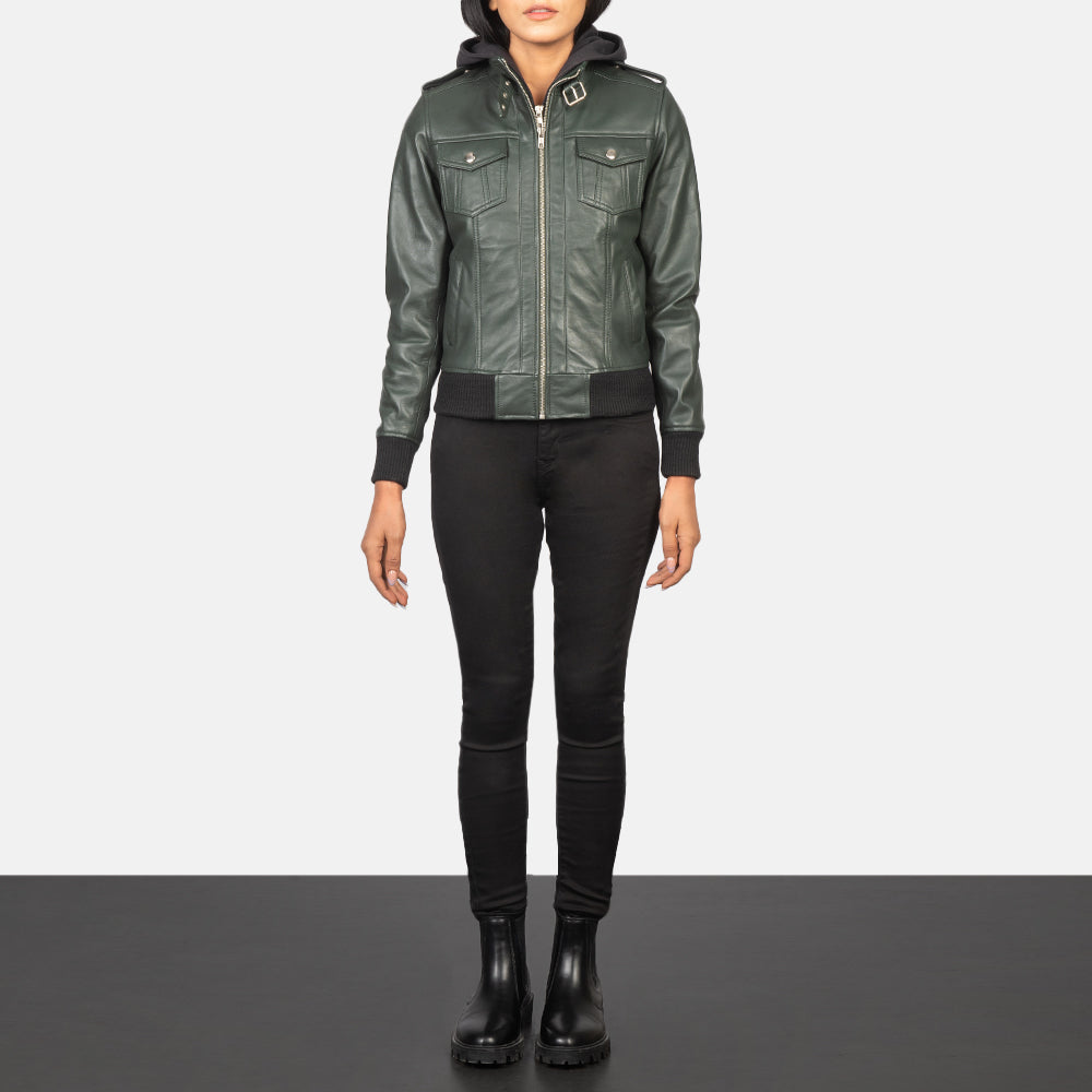 Roslyn Hooded Bomberjacka i Läder för Dam – alternate product view 3