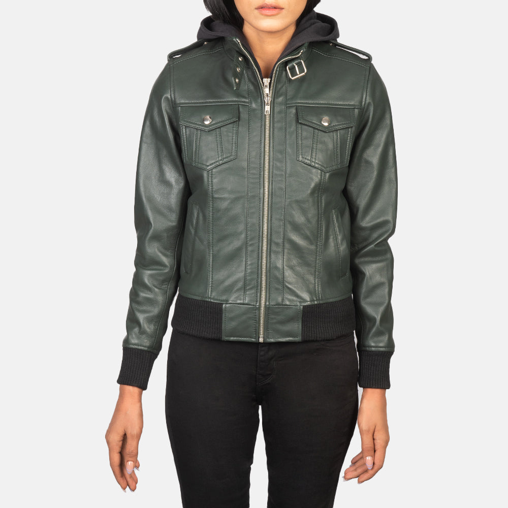 Roslyn Hooded Bomberjacka i Läder för Dam – alternate product view 4