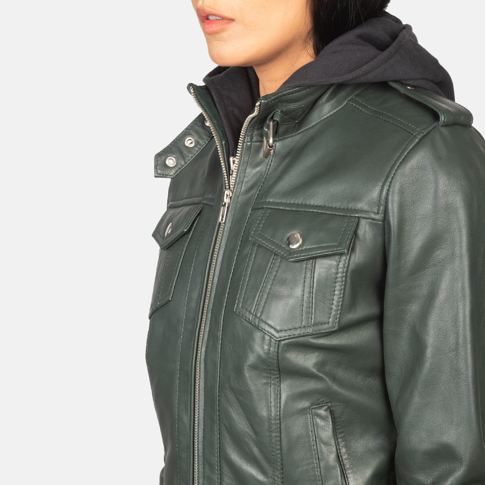 Roslyn Hooded Bomberjacka i Läder för Dam – alternate product view 6