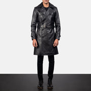 
Royson Svart Leather Duster Läderrock för Herr - Framifrån med skräddarsydd silhuett | Handla online