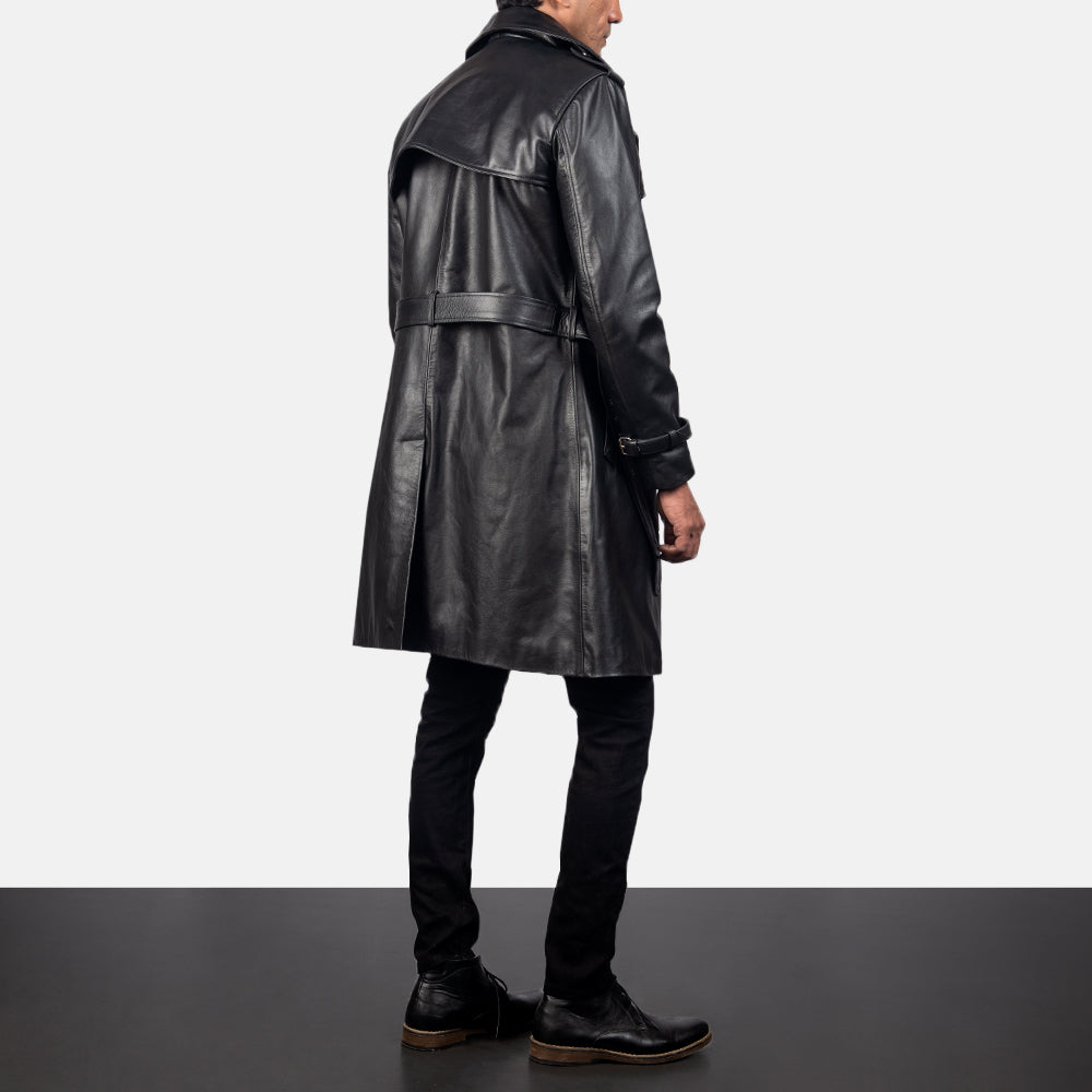 
Royson Svart Leather Duster Läderrock för Herr - Sidoprofil som visar ärmskärning