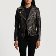 Rumy Maroon Bikerjacka i Läder för Dam – alternate product view 1