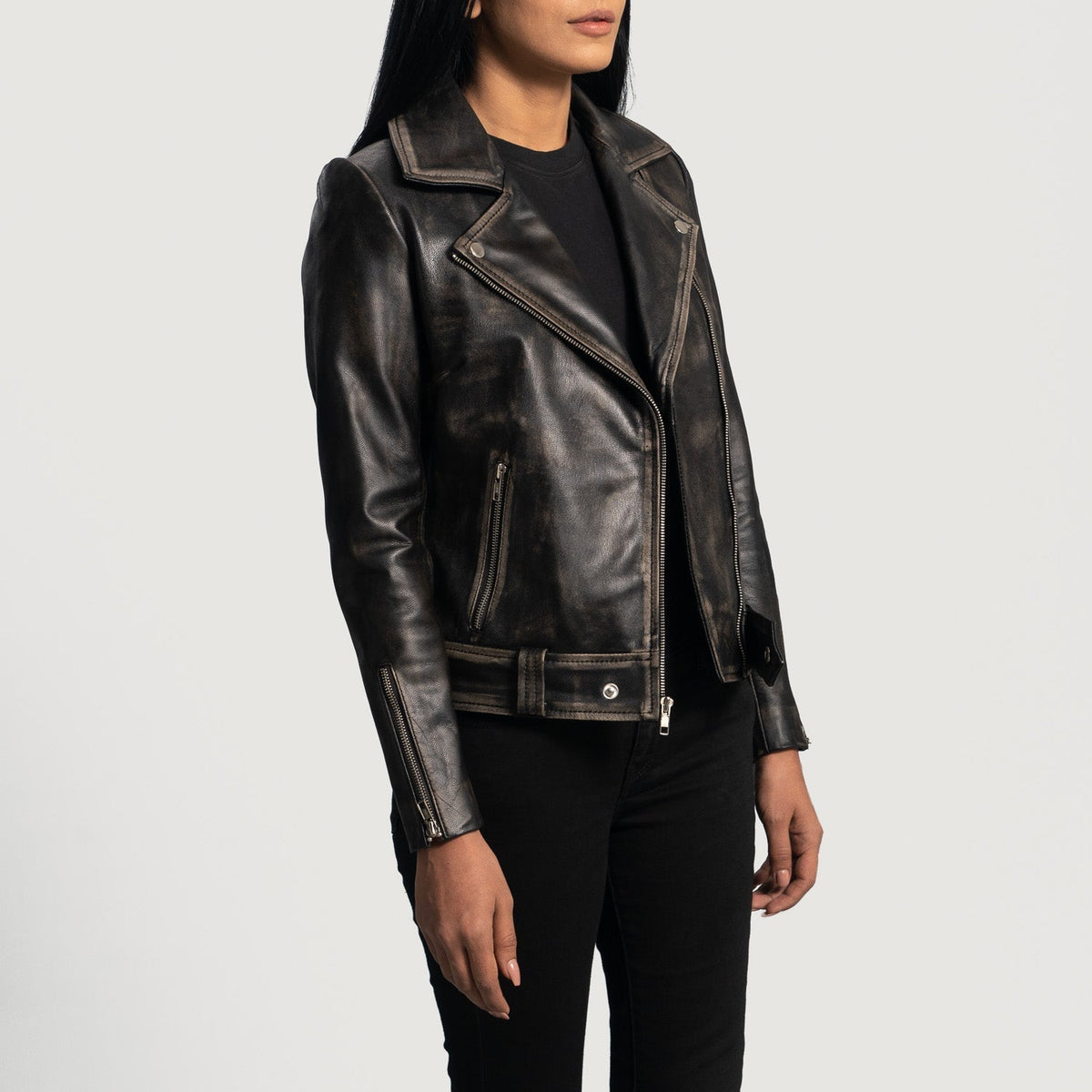 Rumy Maroon Bikerjacka i Läder för Dam – alternate product view 2