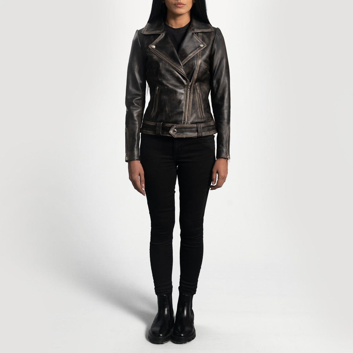 Rumy Maroon Bikerjacka i Läder för Dam – alternate product view 3