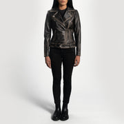 Rumy Maroon Bikerjacka i Läder för Dam – alternate product view 3