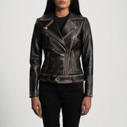 Rumy Maroon Bikerjacka i Läder för Dam – alternate product view 4