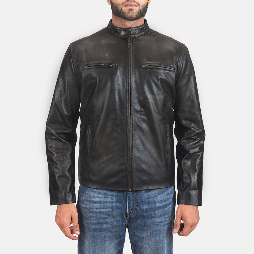 Rustic Bikerjacka i Läder för Herr