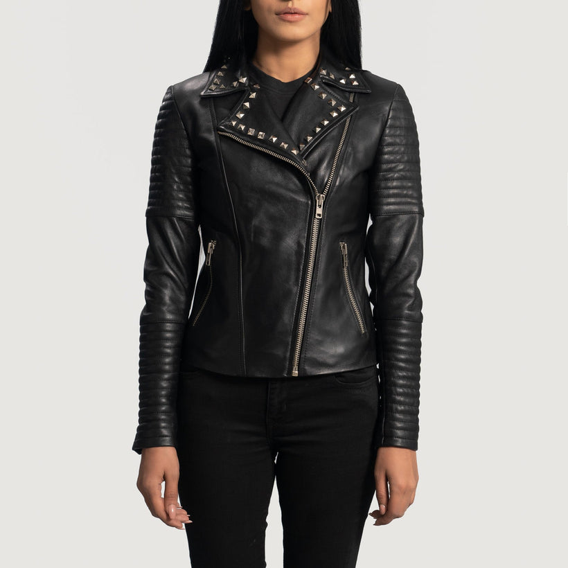 Sally Mae Studded Svart Bikerjacka i Läder för Dam
