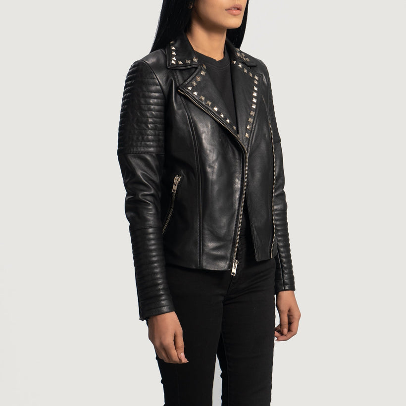 Sally Mae Studded Svart Bikerjacka i Läder för Dam