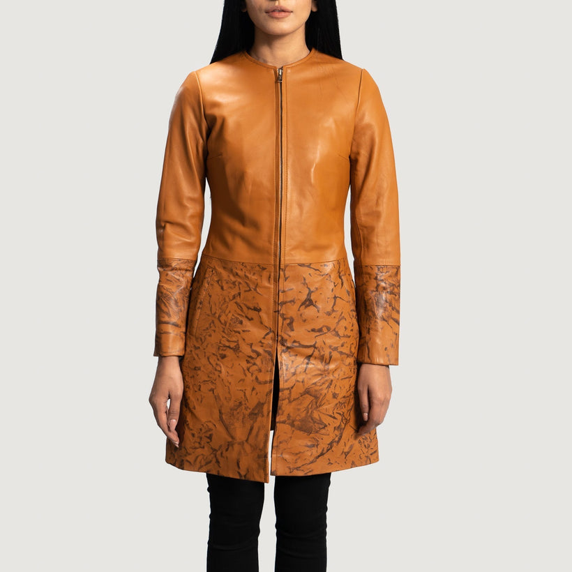 Sandy Ljusbrun Dye Leather Coat för Dam