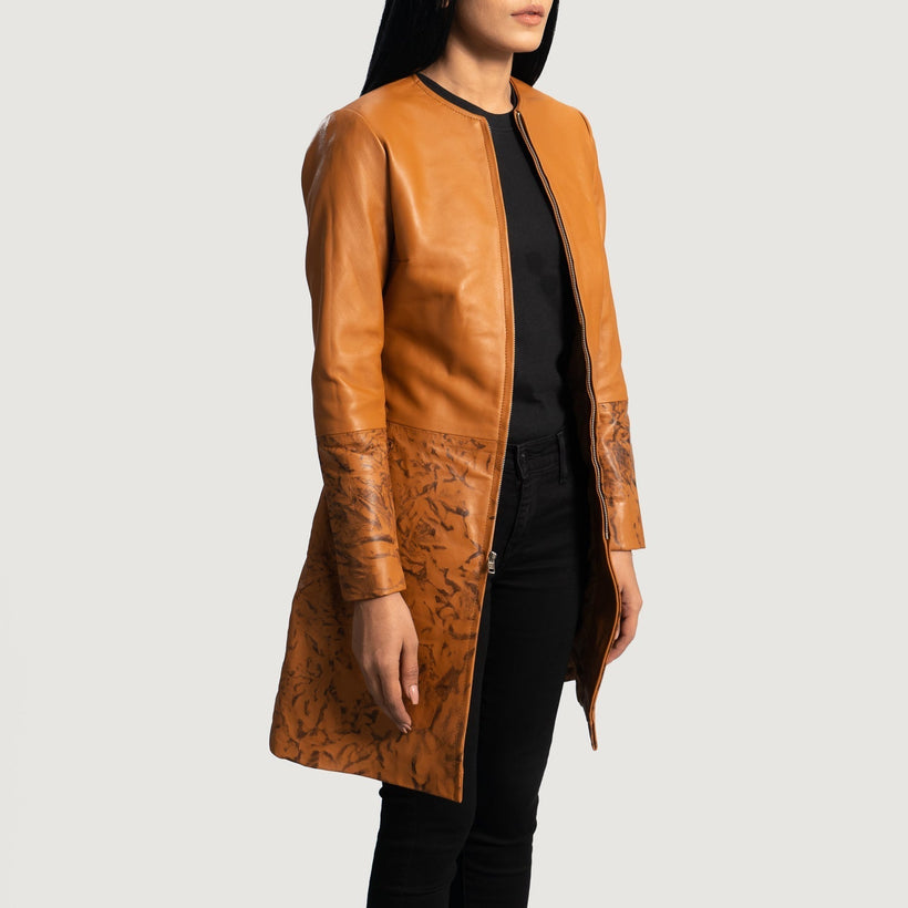 Sandy Ljusbrun Dye Leather Coat för Dam