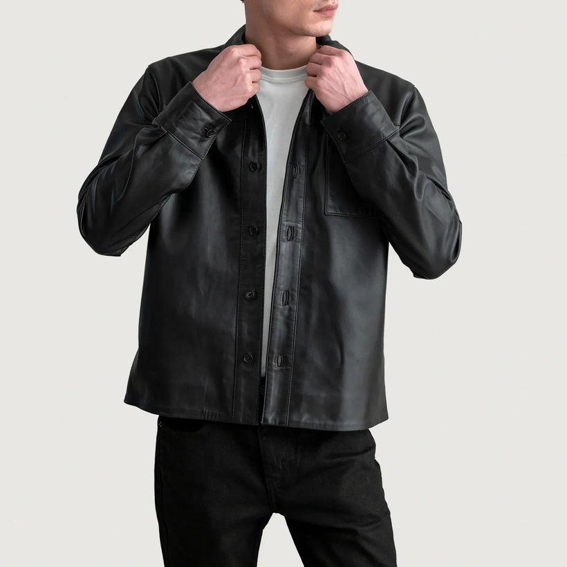 Scout Svart Leather Shirt för Herr