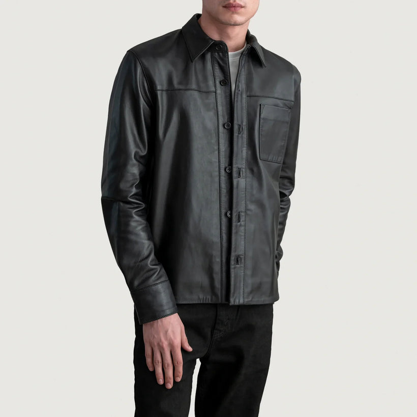 Scout Svart Leather Shirt för Herr