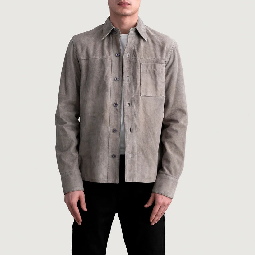 Scout Grey Suede Leather Shirt för Herr