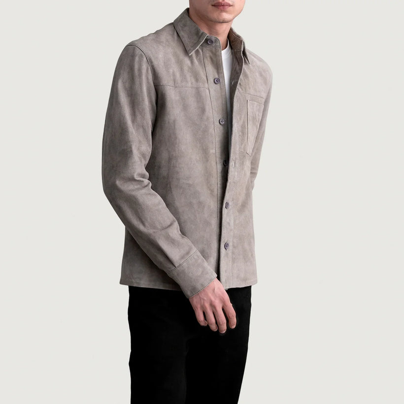Scout Grey Suede Leather Shirt för Herr