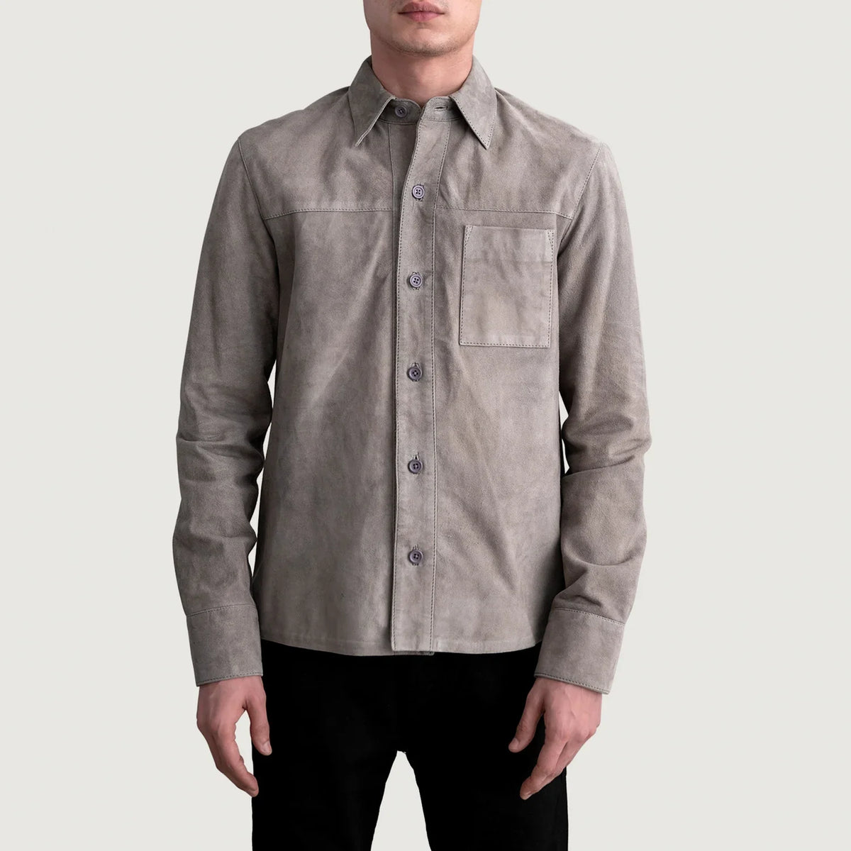 
Scout Grey Suede Leather Shirt för Herr för Herr - Sidoprofil som visar ärmskärning