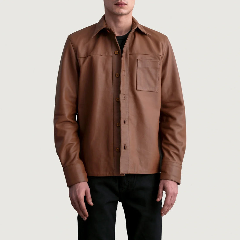 Scout Matte Brun Leather Shirt för Herr