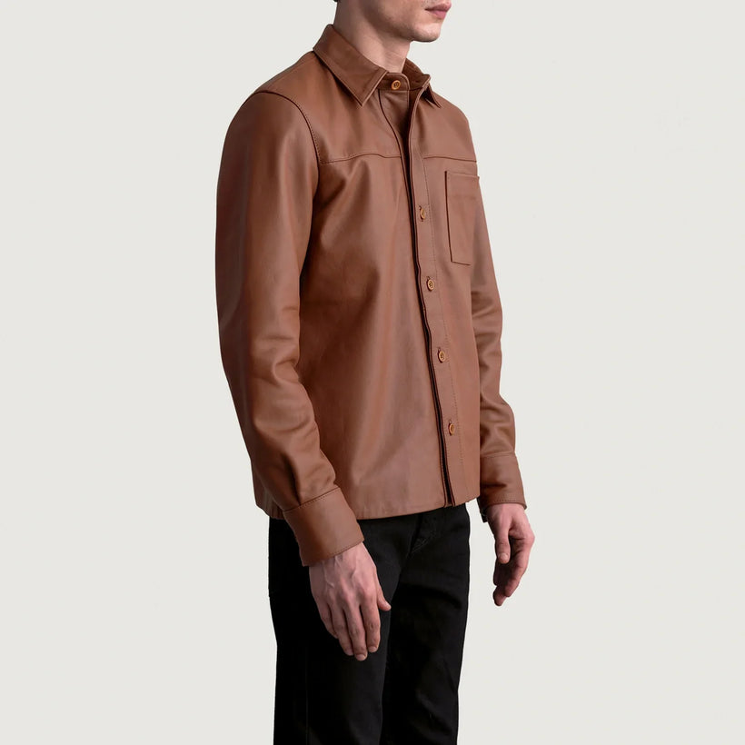 Scout Matte Brun Leather Shirt för Herr