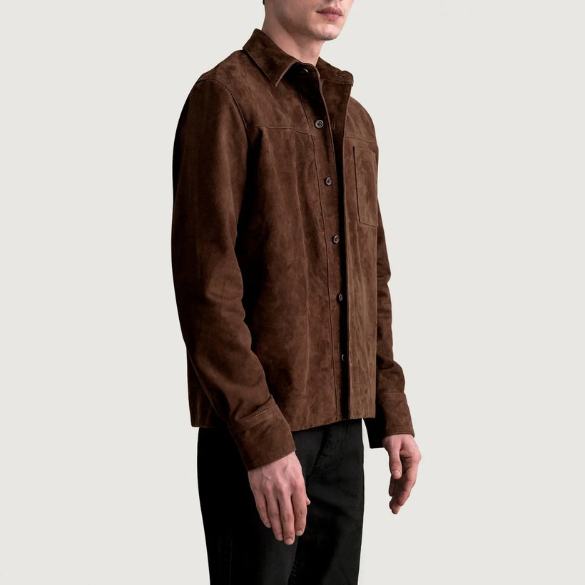 Scout Mocha Suede Leather Shirt för Herr