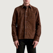 
Scout Mocha Suede Leather Shirt för Herr för Herr - Sidoprofil som visar ärmskärning
