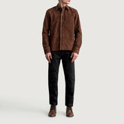 
Närbildsdetalj of Shirt & Buttons Hardware on Scout Mocha Suede Leather Shirt för Herr för Herr