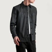 
Scout Tumbled Svart Leather Shirt för Herr in Tumbled Black Sheepskin Leather - Framifrån med skräddarsydd silhuett | Handla online