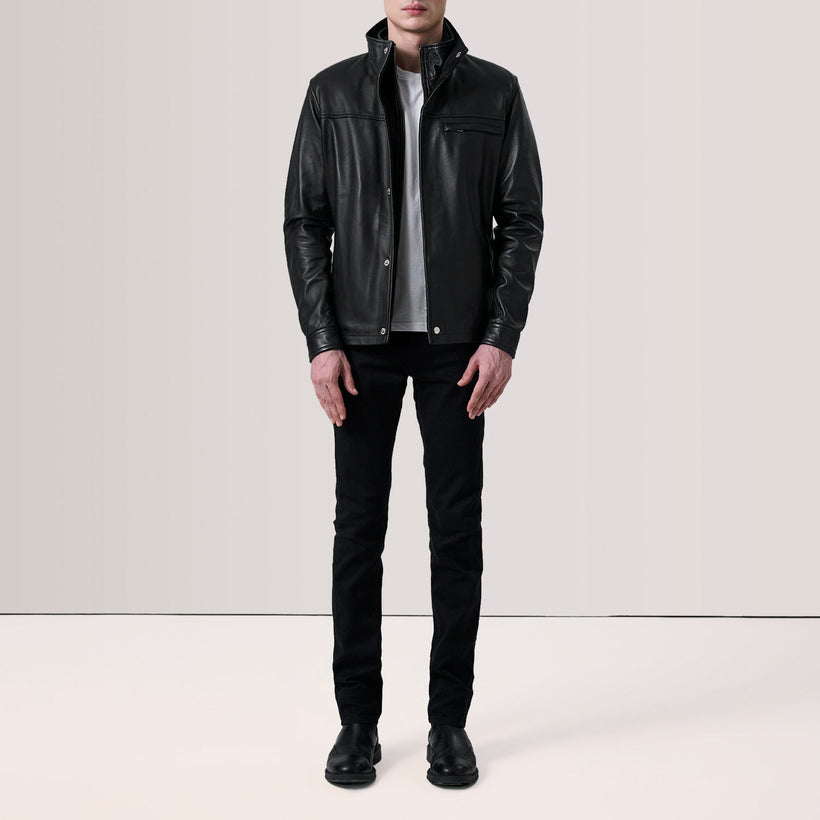 Sean Svart Leather Classic Läderjacka för Herr
