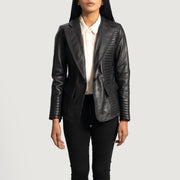 Women's Selina Svart Leather Blazer för Dam in Black Sheepskin Leather - Front Profile View &amp; Tailored Silhouette | Buy Online